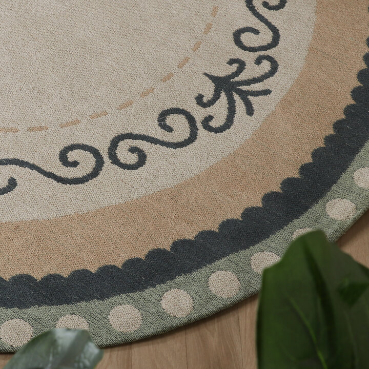 Baumwollteppich Rund - Nola Border Grün - 2