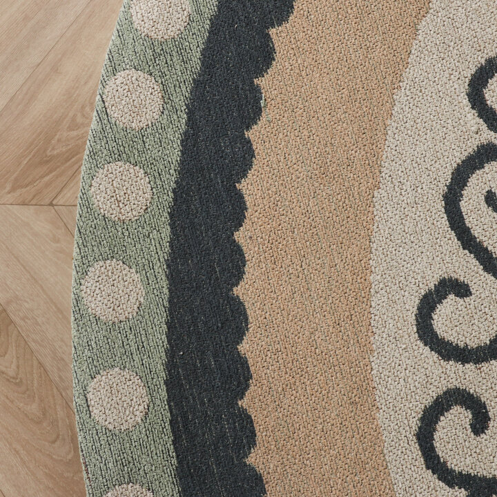 Baumwollteppich Rund - Nola Border Grün - 4