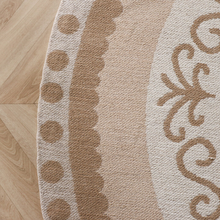 Baumwollteppich Rund - Nola Border Creme - 4