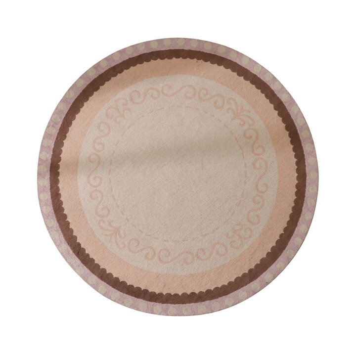 Baumwollteppich Rund - Nola Border Beige - 1