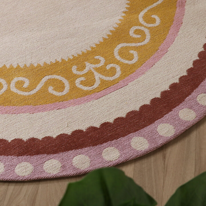 Baumwollteppich Rund - Nola Border Rosa - 2