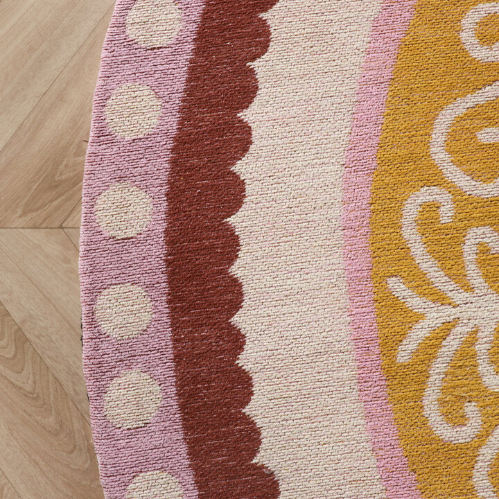 Baumwollteppich Rund - Nola Border Rosa - 4