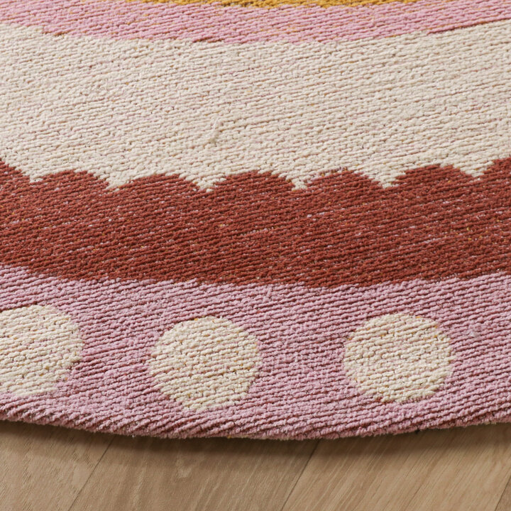 Baumwollteppich Rund - Nola Border Rosa - 5