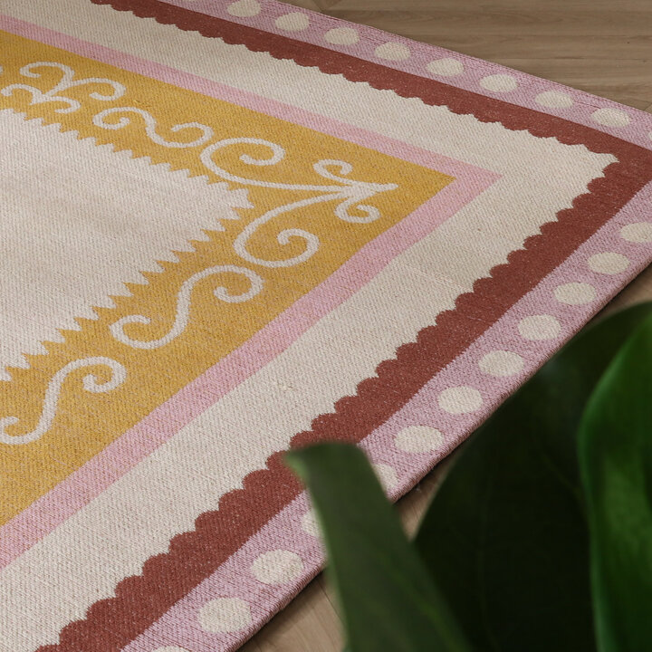 Baumwollteppich - Nola Border Rosa - 2