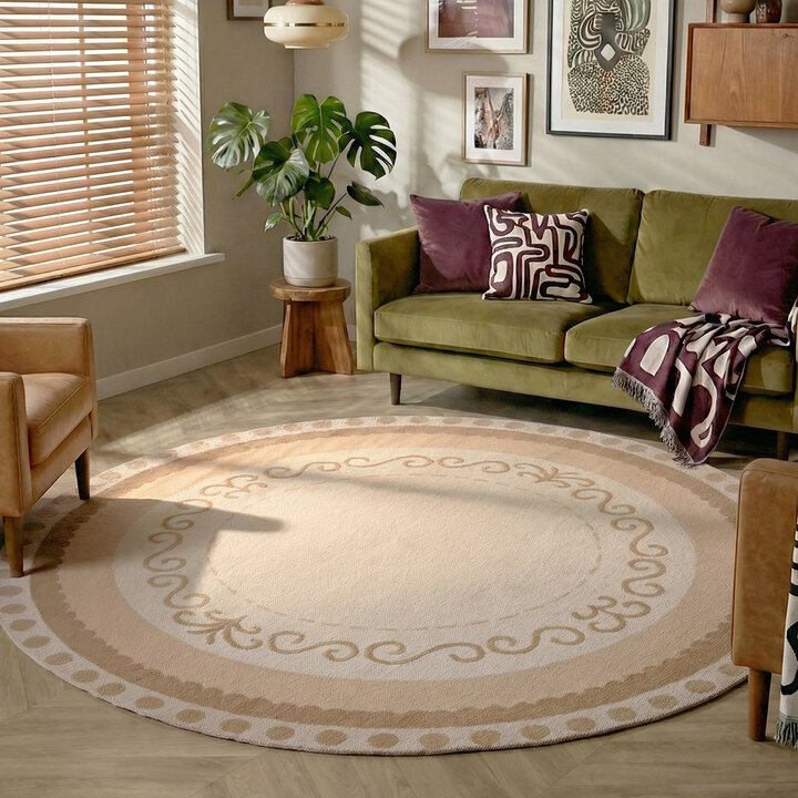 Baumwollteppich Rund - Nola Border Creme