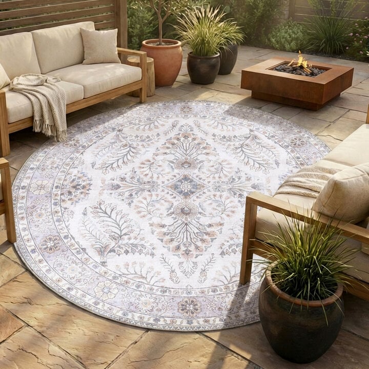 Vintage Gartenteppich Rund - Santo Flora Weiß