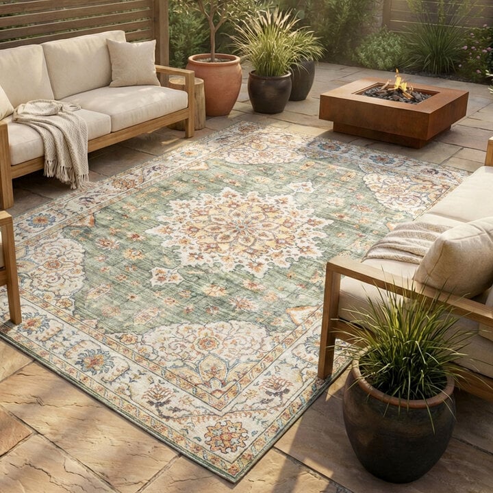 Vintage Gartenteppich - Santo Medaillon Olivgrün