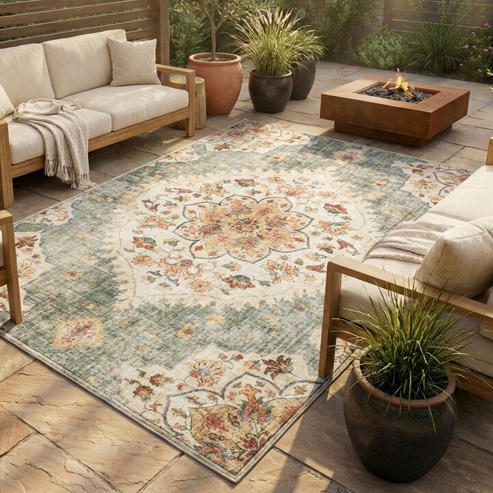 Vintage Gartenteppich - Santo Mandala Olivgrün