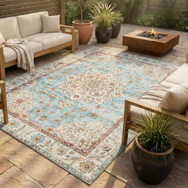 Vintage Gartenteppich - Santo Medaillon Hellblau