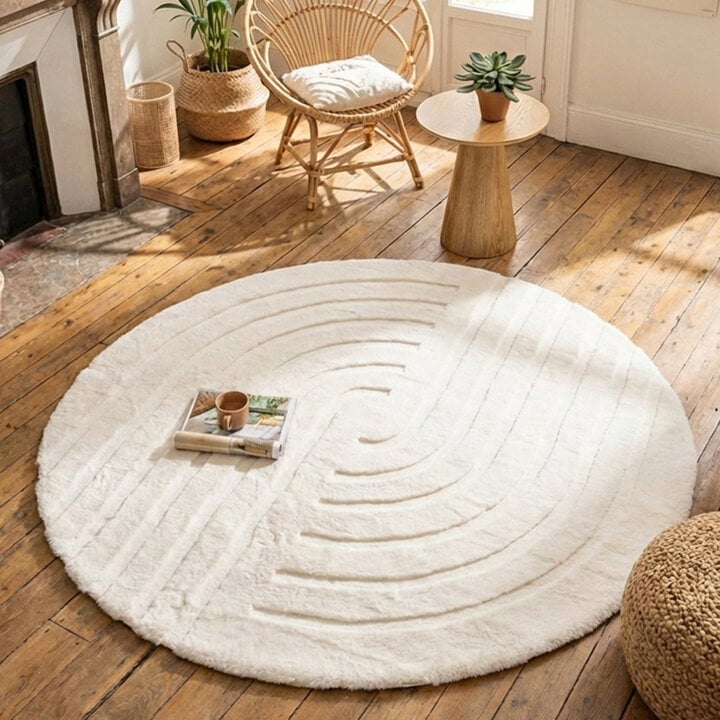 Hochflor Teppich Rund - Carvy Curves Creme