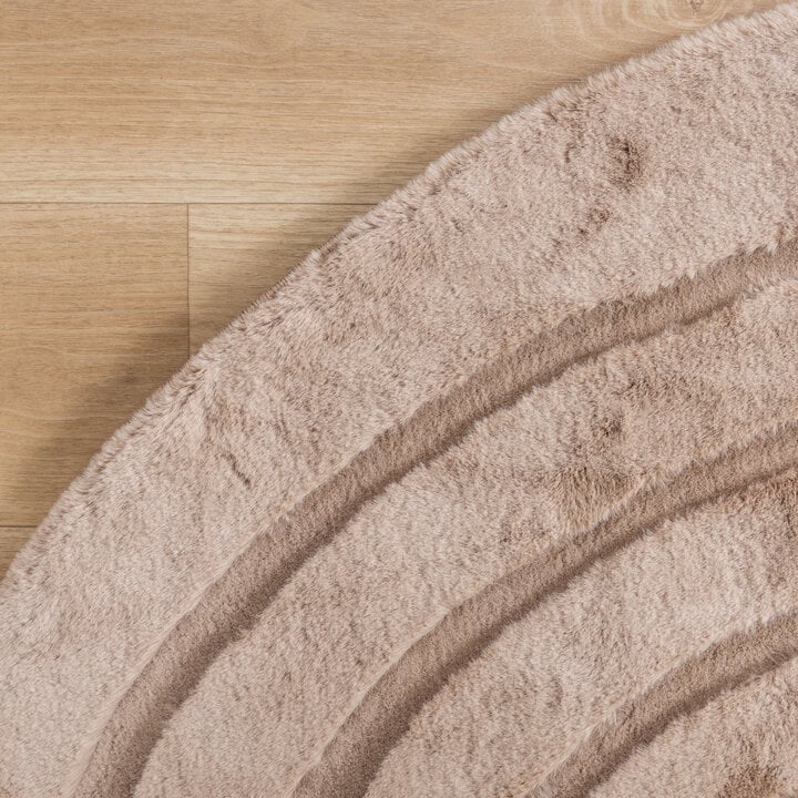 Hochflor Teppich Rund - Carvy Curves Taupe - 3