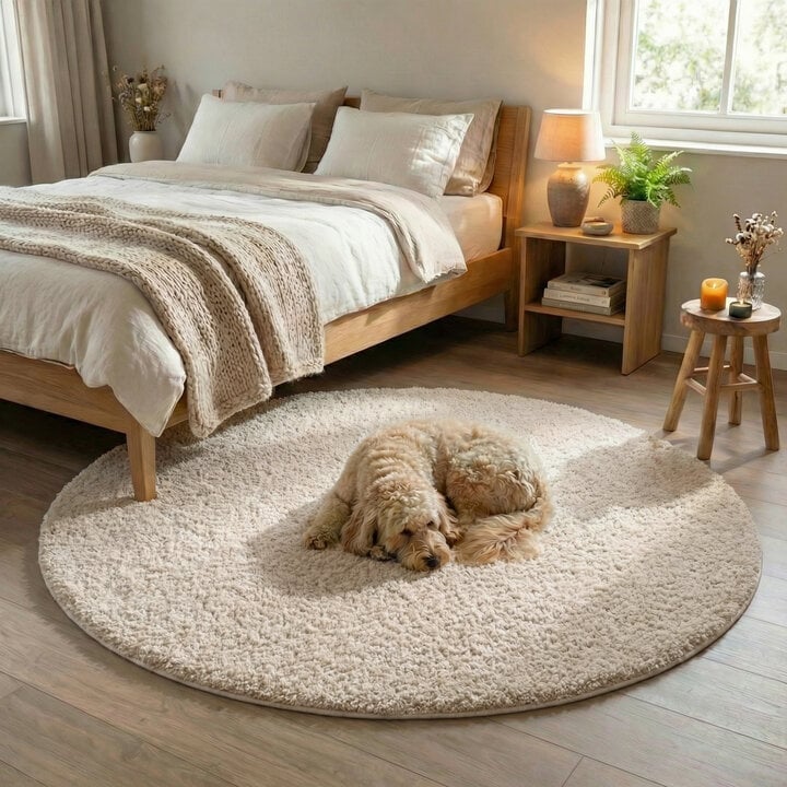 Flauschiger Teppich Rund - Bobby Creme