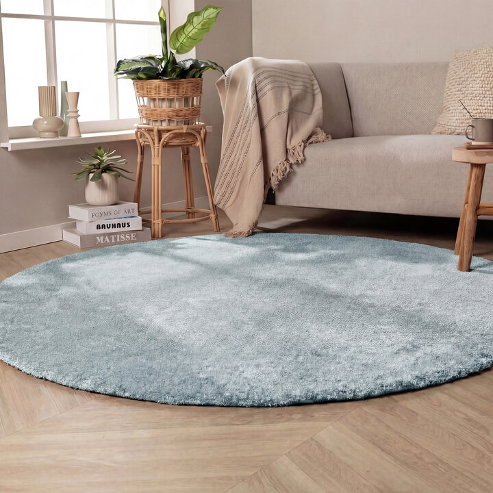 Waschbarer Teppich Rund - Clean Hellblau