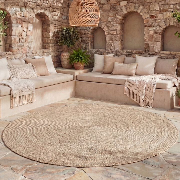 In- & Outdoor Jute Teppich Rund - Bali Braun