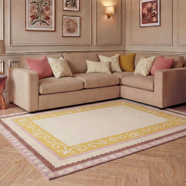 Baumwollteppich - Nola Border Rosa