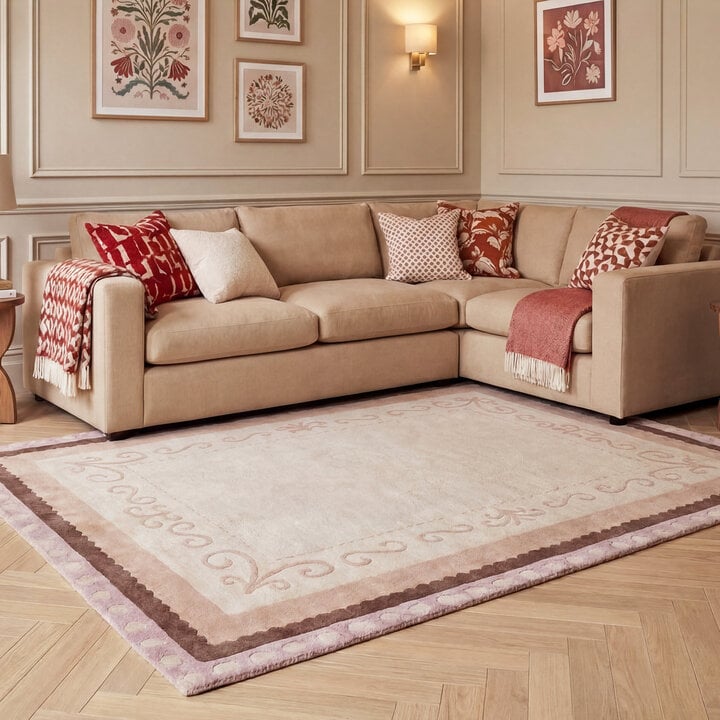Baumwollteppich - Nola Border Beige