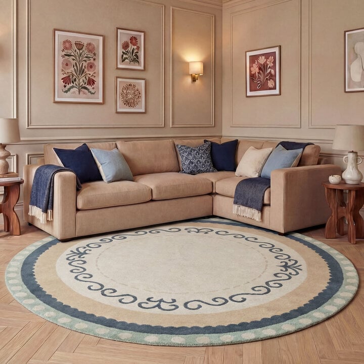 Baumwollteppich Rund - Nola Border Grün