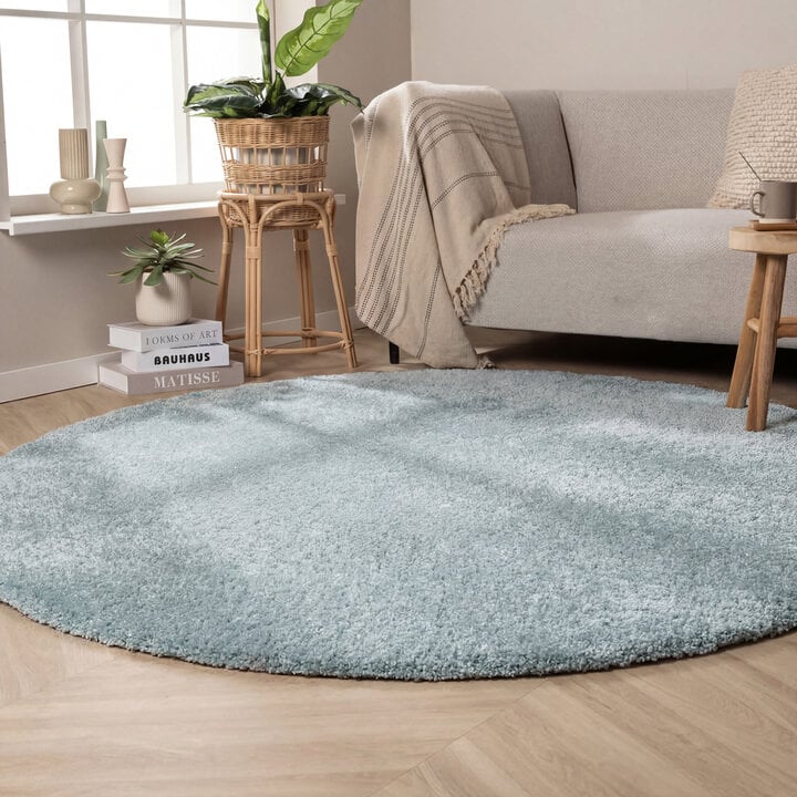 Waschbarer Teppich Rund - Clean Hellblau