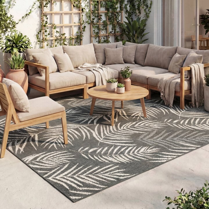 In-& Outdoor Teppich - Malta Leaves Schwarz