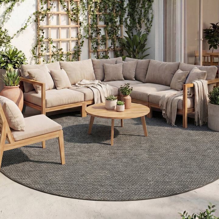 In- & Outdoor Teppich Rund - Malta Arrow Schwarz