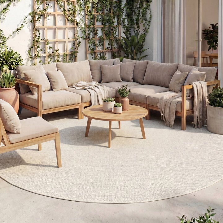 In- & Outdoor Teppich Rund - Malta Melange Creme