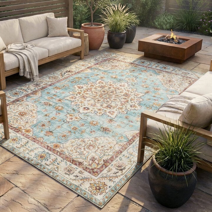 Vintage Gartenteppich - Santo Medaillon Hellblau