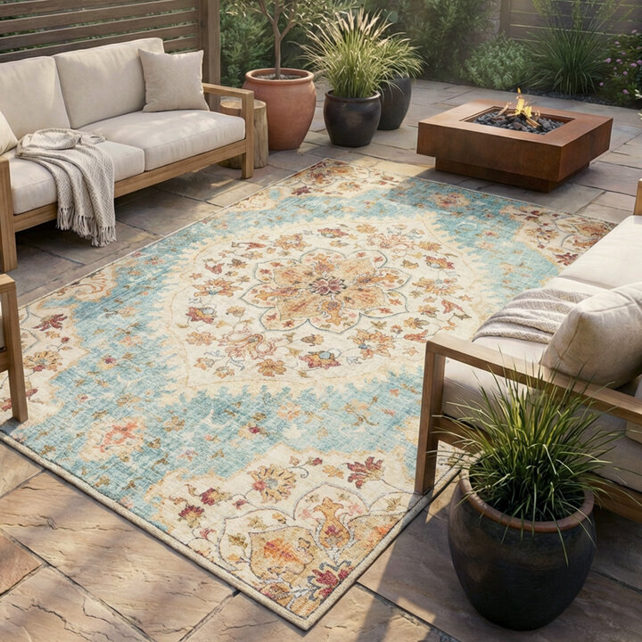 Vintage Gartenteppich - Santo Mandala Hellblau