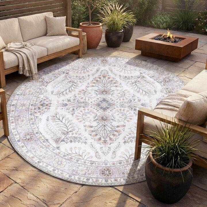 Vintage Gartenteppich Rund - Santo Flora Weiß