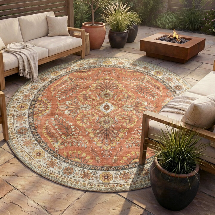 Vintage Gartenteppich Rund - Santo Flora Terrakotta