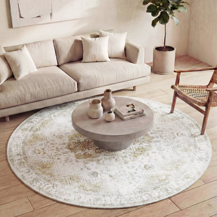 Teppich Vintage Rund - Lago Grün Creme