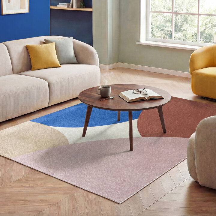 Geometrischer Teppich - Swing Circles Blau Rosa 