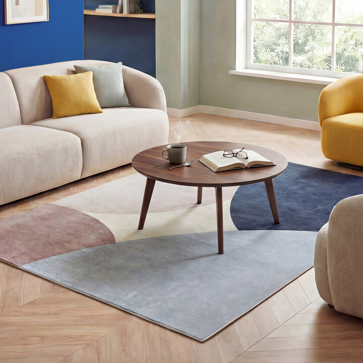 Geometrischer Teppich - Swing Circles Blau Braun