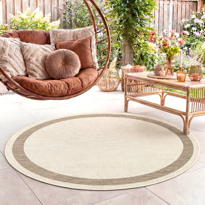 In- & Outdoor Jute Teppich Rund - Nomad Edge Creme