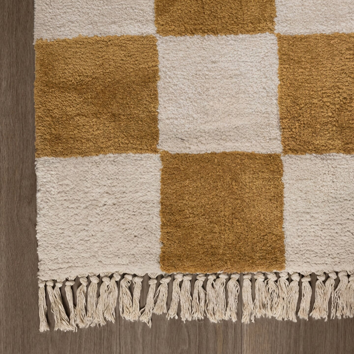 Teppich Kariert - Blox Fringe Ockergelb Weiß - 4