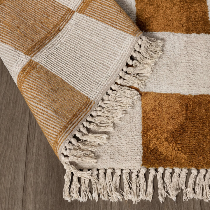 Teppich Kariert - Blox Fringe Ockergelb Weiß - 6