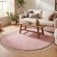 Teppich Hochflor Rund - Lofty Fringe Rosa