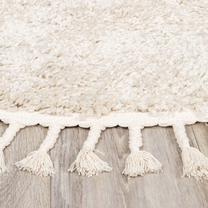Teppich Hochflor Rund - Lofty Fringe Creme Weiß - 5
