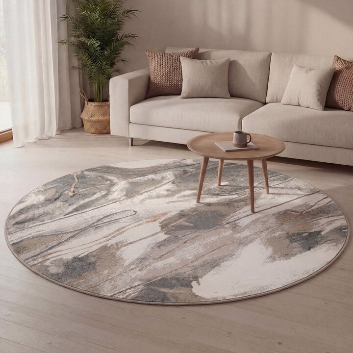 Waschbarer Teppich Rund - Misha Lines Creme Braun