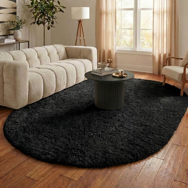 Shaggy Teppich Oval - Blaze Schwarz