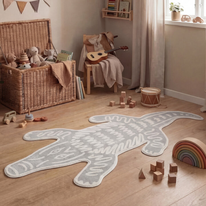 Waschbarer Kinderteppich - Raf Croco Grau