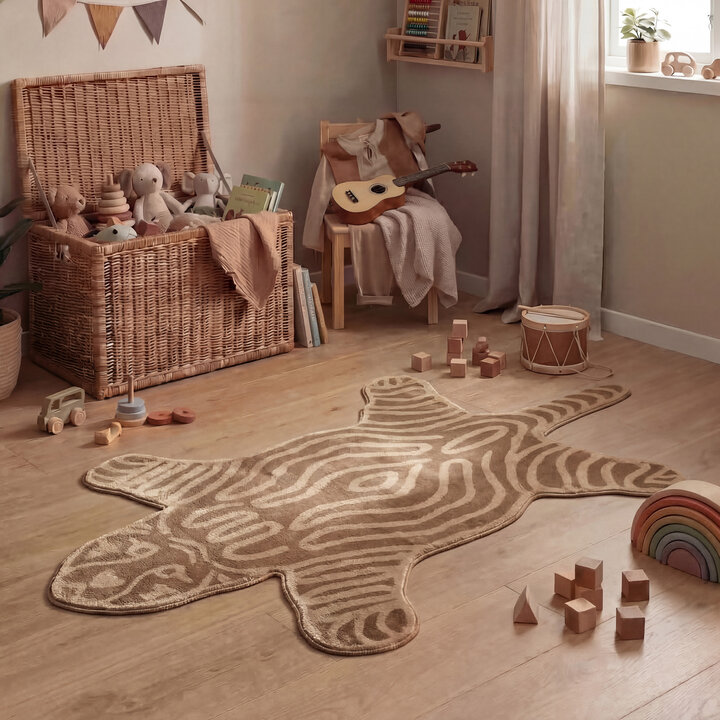 Waschbarer Kinderteppich - Raf Tiger Taupe