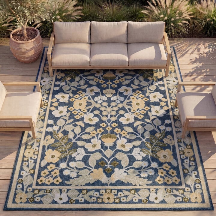 In - & Outdoorteppich - Bloom Oriental Blau