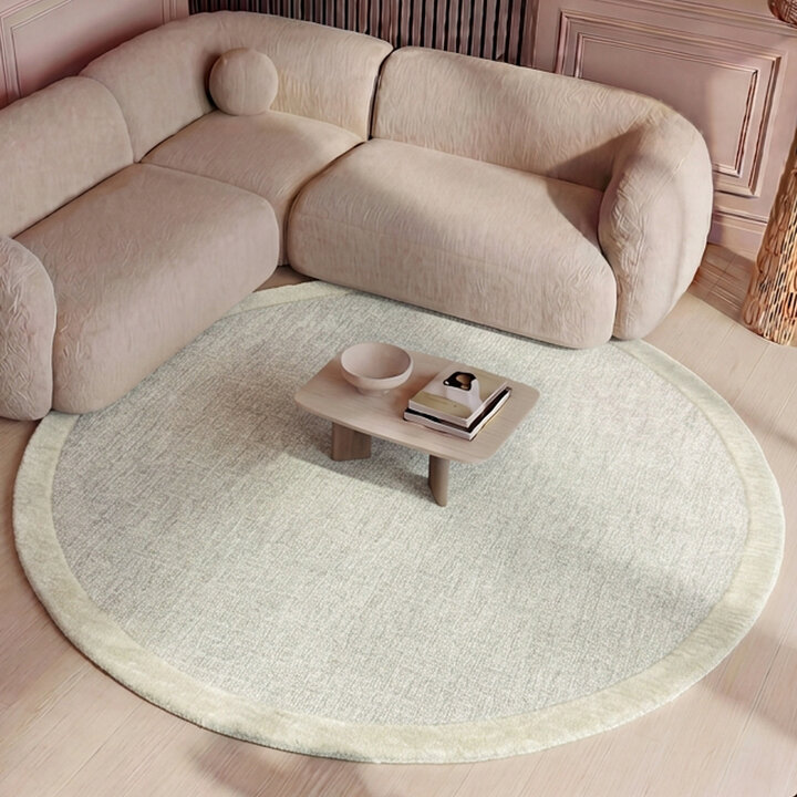 Rund Kurzflor Teppich - Elena Border Taupe