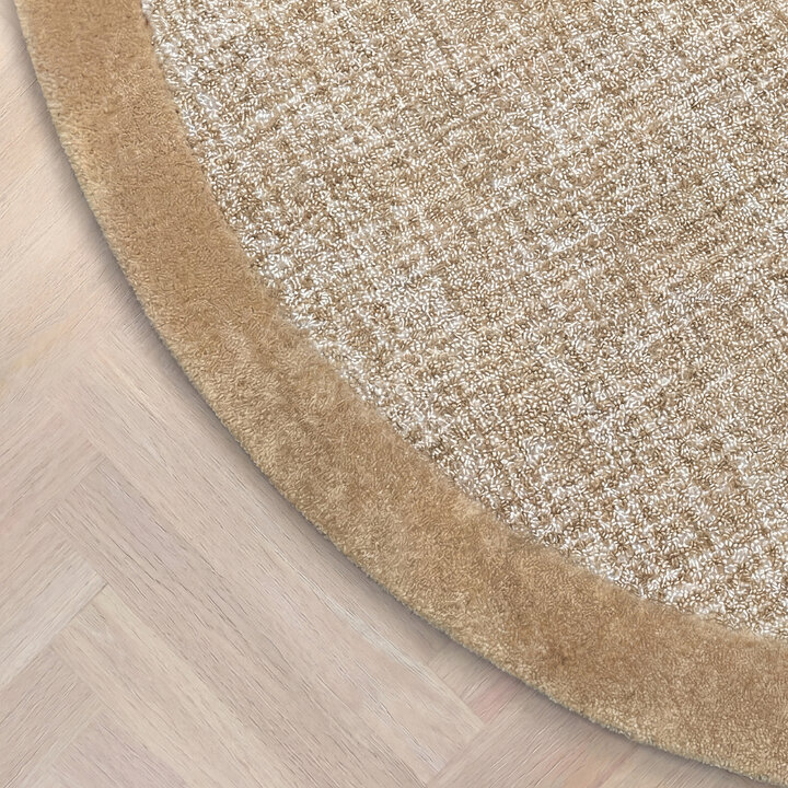 Rund Kurzflor Teppich - Elena Border Braun - 3