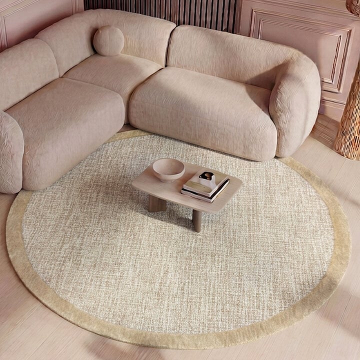 Rund Kurzflor Teppich - Elena Border Braun