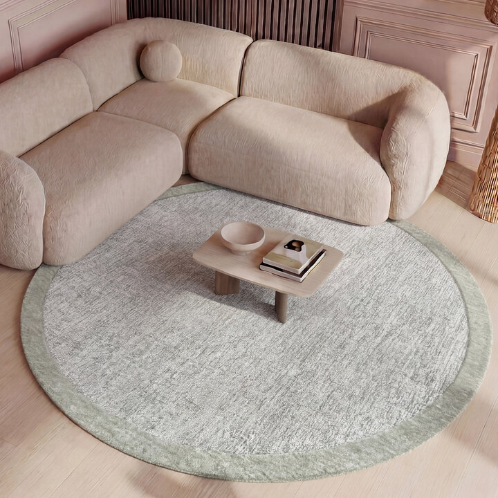 Rund Kurzflor Teppich - Elena Border Grün