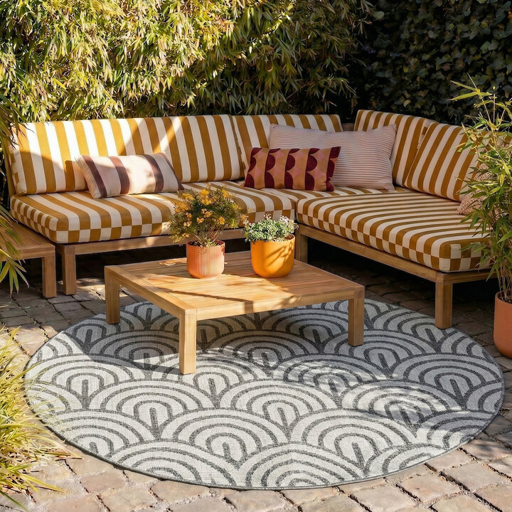 In- & Outdoor Teppich Rund - Summer Arch Grau