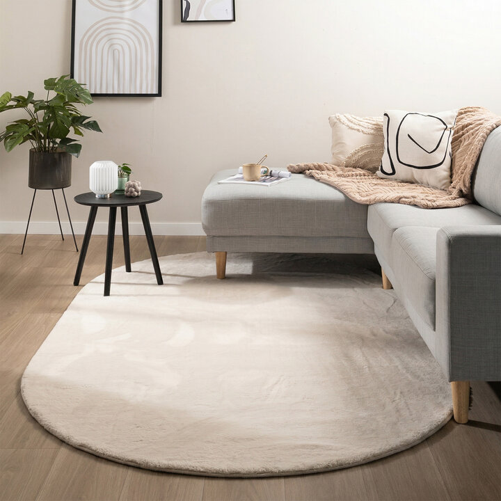 Flauschiger Teppich Oval - Cozy Creme