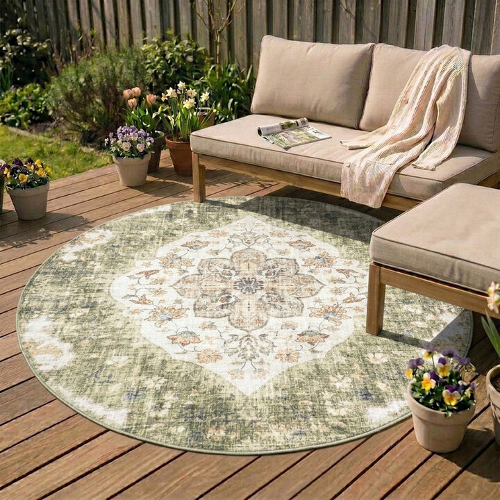 Vintage Gartenteppich Rund - Santo Mandala Grün