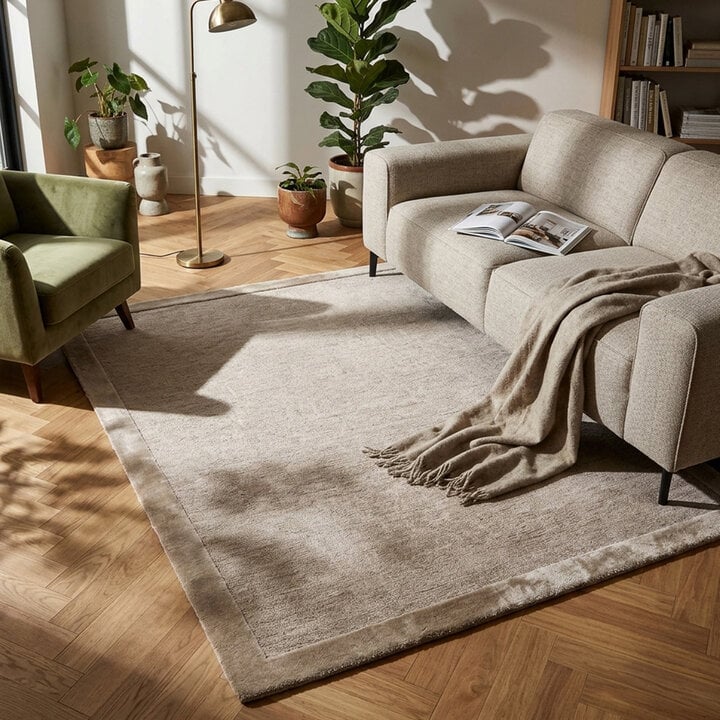 Kurzflor Teppich - Elena Border Taupe